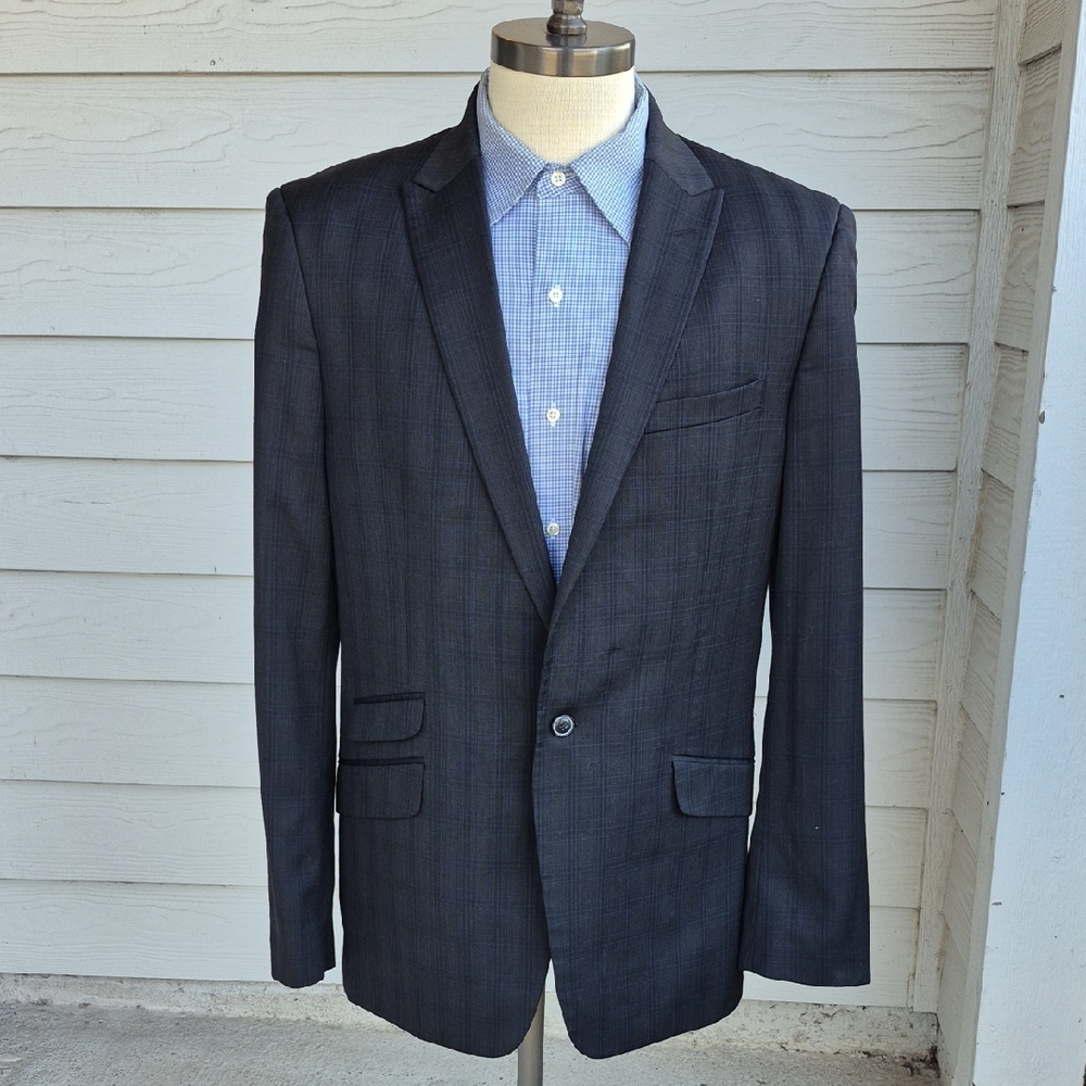 BEN SHERMAN Plectrum Dark Brown Plaid Wool Mens Sz 42 R L Sport Coat Blazer‎